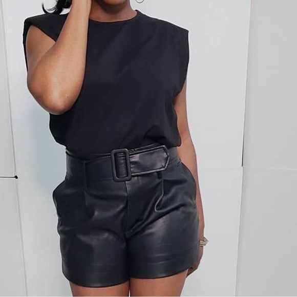 Black Structured Shoulder Beaded Cotton Tee